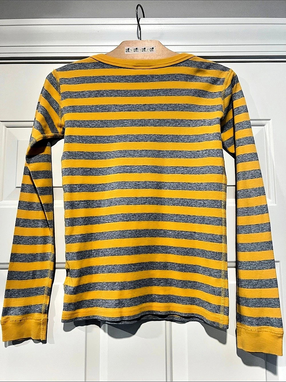 Hanna Andersson Long Sleeve Stripe Tee Yellow & Gray Girls Size 12 Casual - Picture 2 of 10